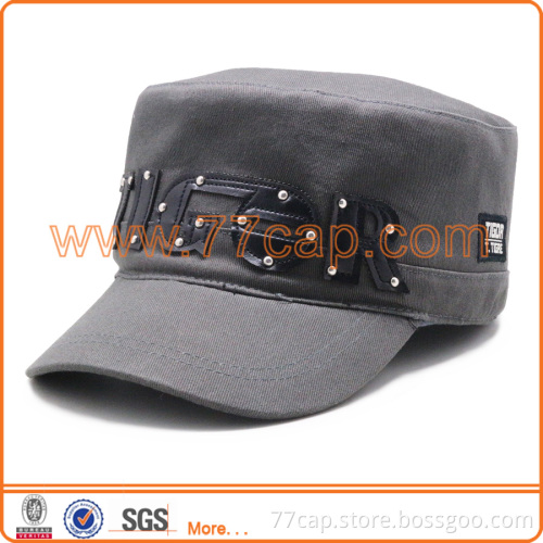 custom flat top military cap with applique logo